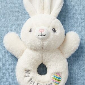 Plush White Bunny Rattle Ring Toy for Babies
